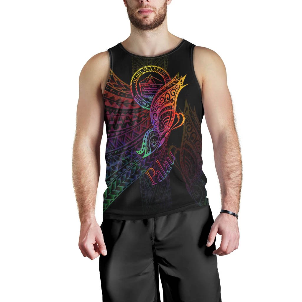 Palau Men Tank Top - Butterfly Polynesian Style Black - Polynesian Pride