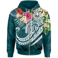 Tahiti Polynesian Zip up Hoodie Summer Plumeria (Turquoise) Unisex Red - Polynesian Pride
