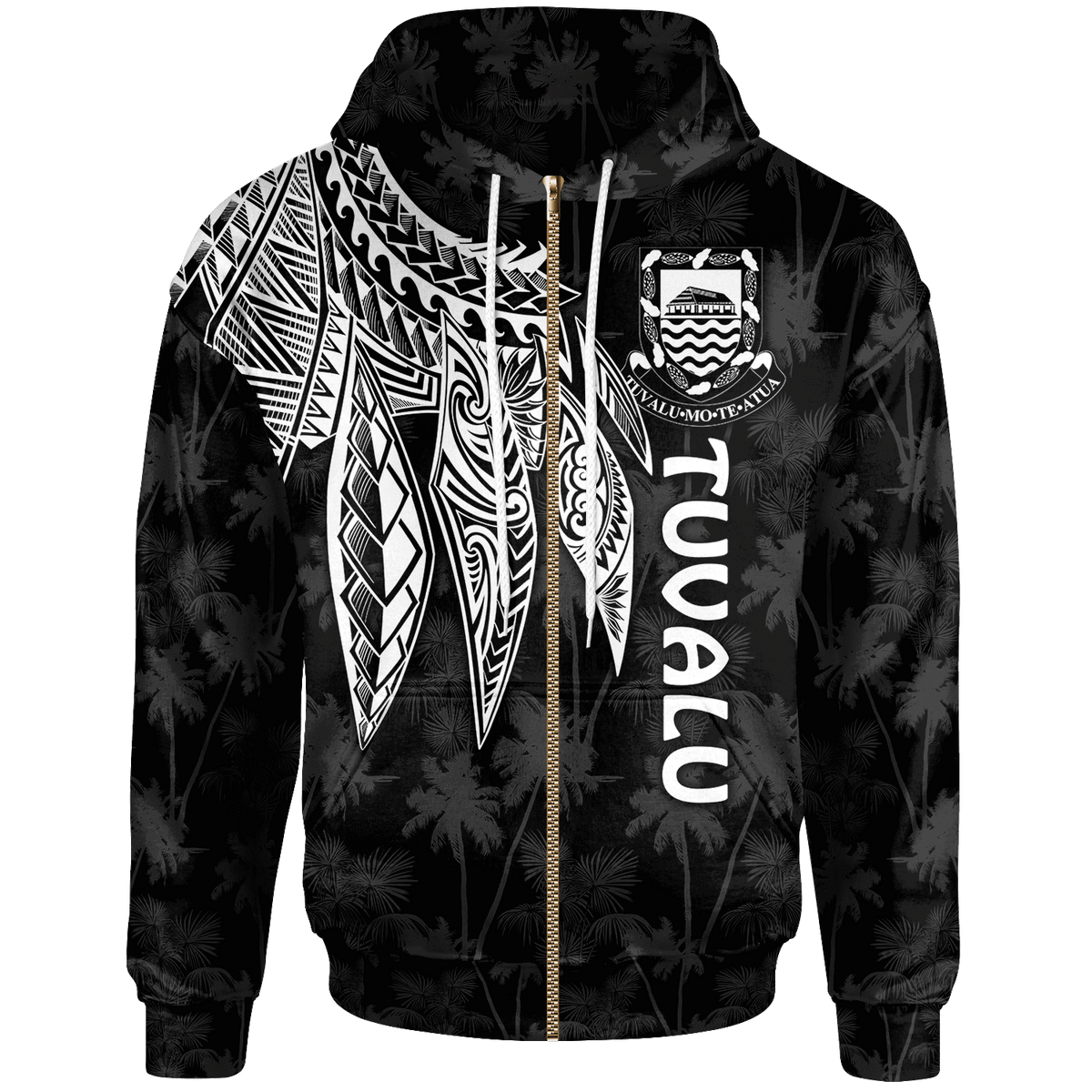Tuvalu Zip up Hoodie Polynesian Wings (White) Unisex Blue - Polynesian Pride