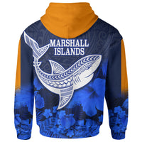 Marshall Islands Polynesian Zip up Hoodie Shark and Hibiscus - Polynesian Pride