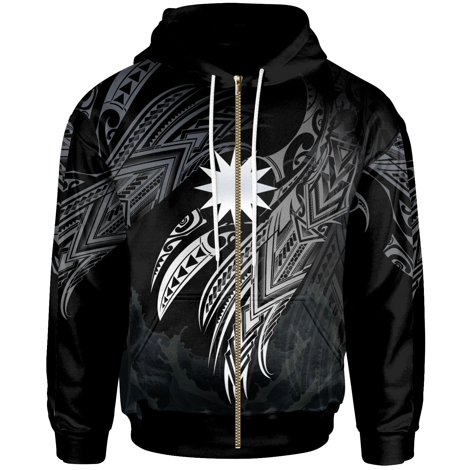 Nauru Polynesian Zip Hoodie Legend White Version Unisex Black - Polynesian Pride