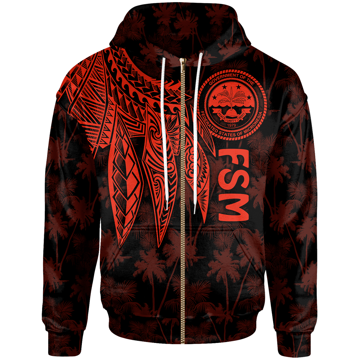 Federated States of Micronesia Zip up Hoodie Polynesian Wings (Red) Unisex Red - Polynesian Pride