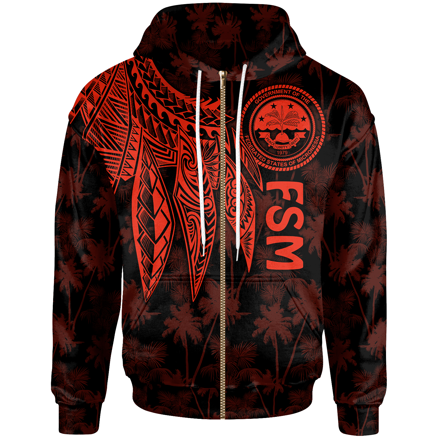Federated States of Micronesia Zip up Hoodie Polynesian Wings (Red) Unisex Red - Polynesian Pride