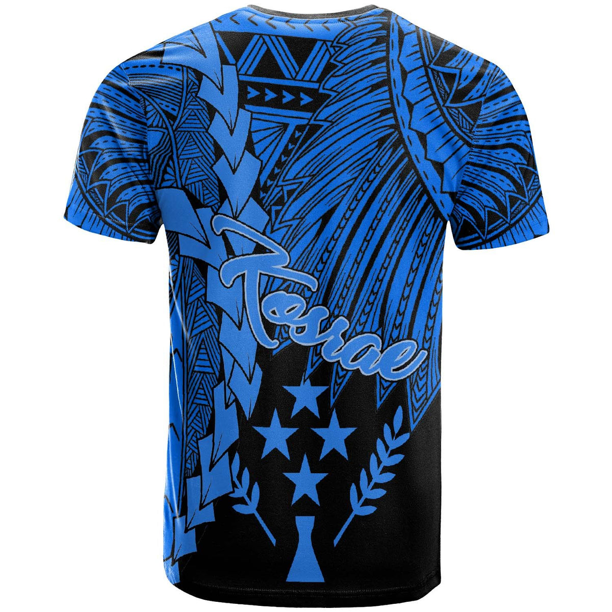 Kosrae Micronesia T Shirt Tribal Wave Tattoo Blue - Polynesian Pride