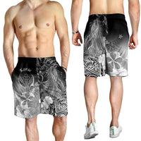Kosrae Men's Shorts - Humpback Whale with Tropical Flowers (White) - Polynesian Pride