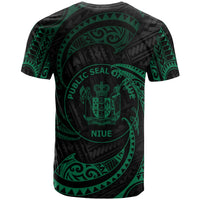 Niue Polynesian All Over T Shirt Green Tribal Wave - Polynesian Pride