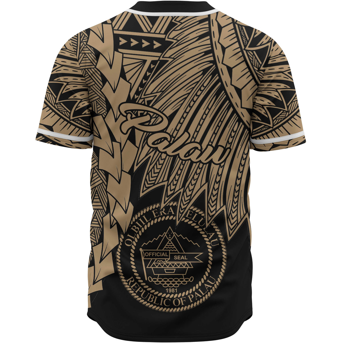 Palau Polynesian Baseball Shirt - Tribal Wave Tattoo Gold - Polynesian Pride