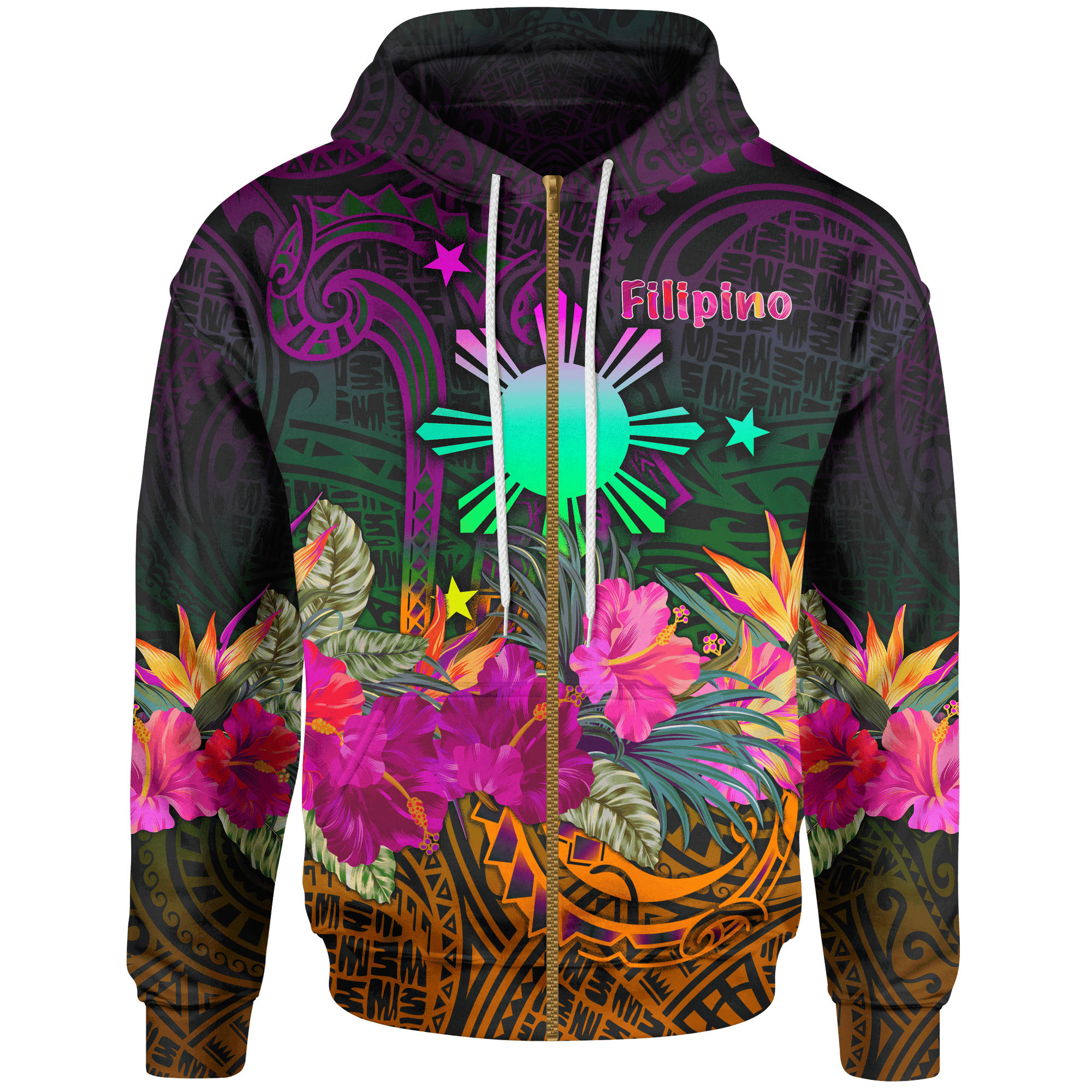 The Philippines Zip up Hoodie Summer Hibiscus Unisex Reggae - Polynesian Pride