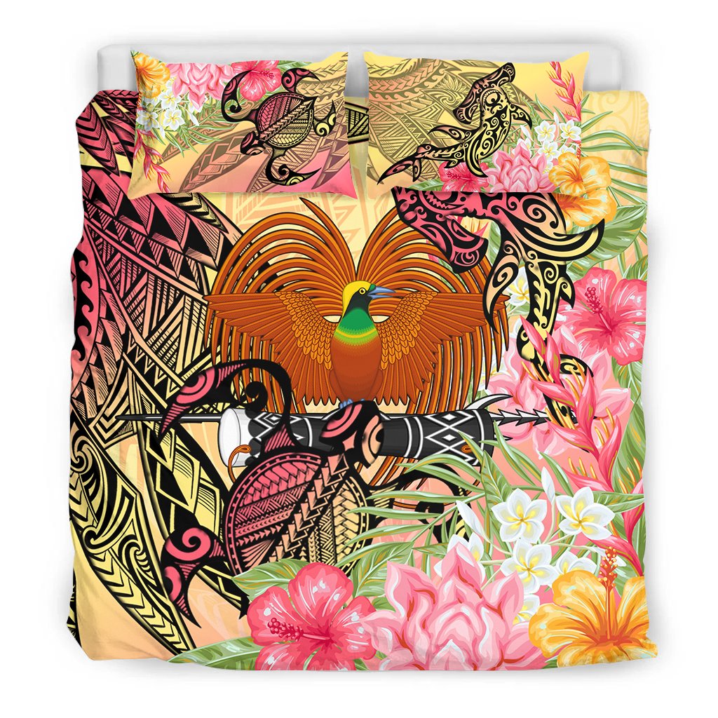 Papua New Guinea Bedding Set - Flowers Tropical With Sea Animals - Polynesian Pride