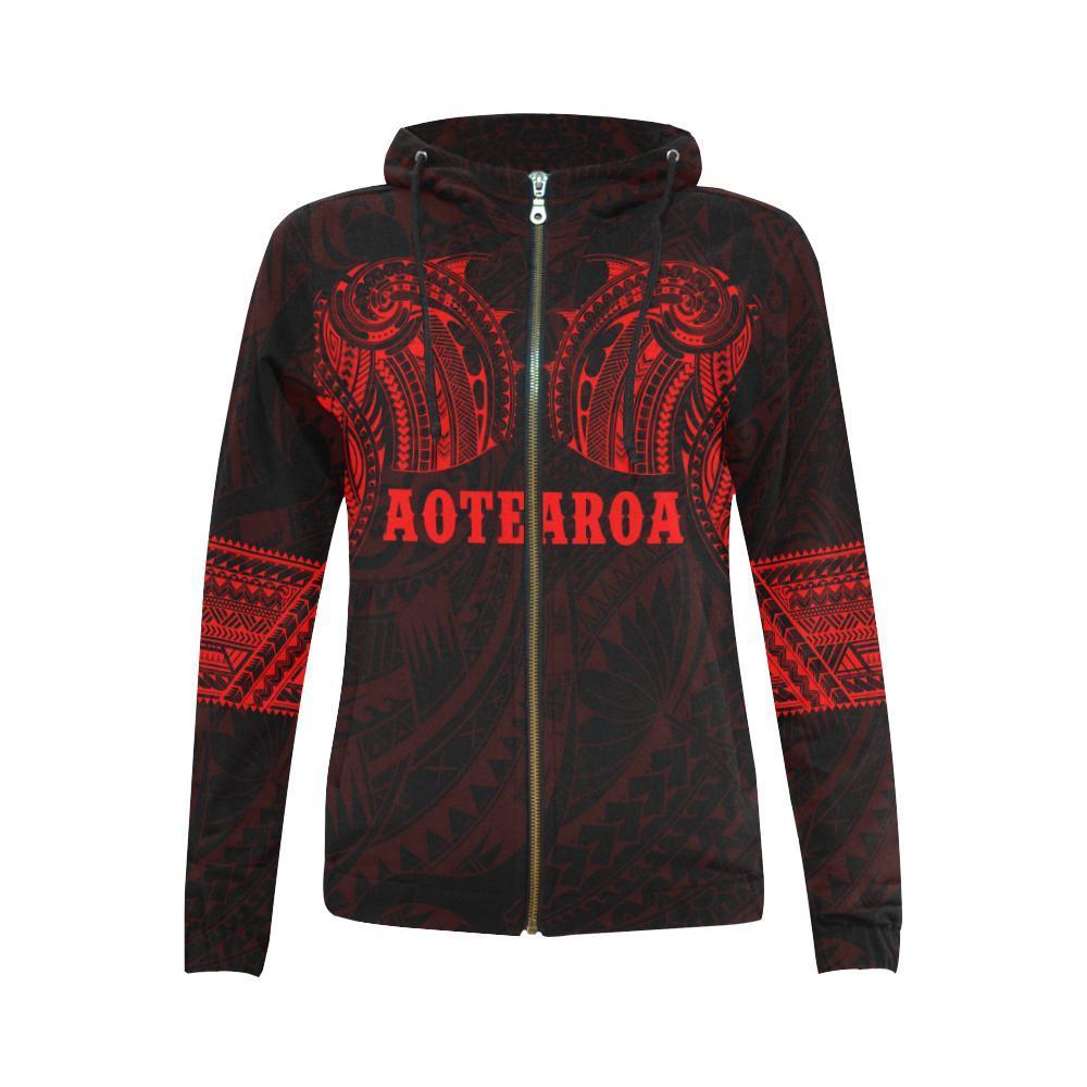 Aotearoa Maori Tattoo All Over Zip Hoodie Red - Polynesian Pride