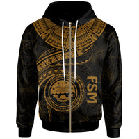 Federated States of Micronesia Polynesian Zip up Hoodie FSM Waves (Golden) Unisex Golden - Polynesian Pride