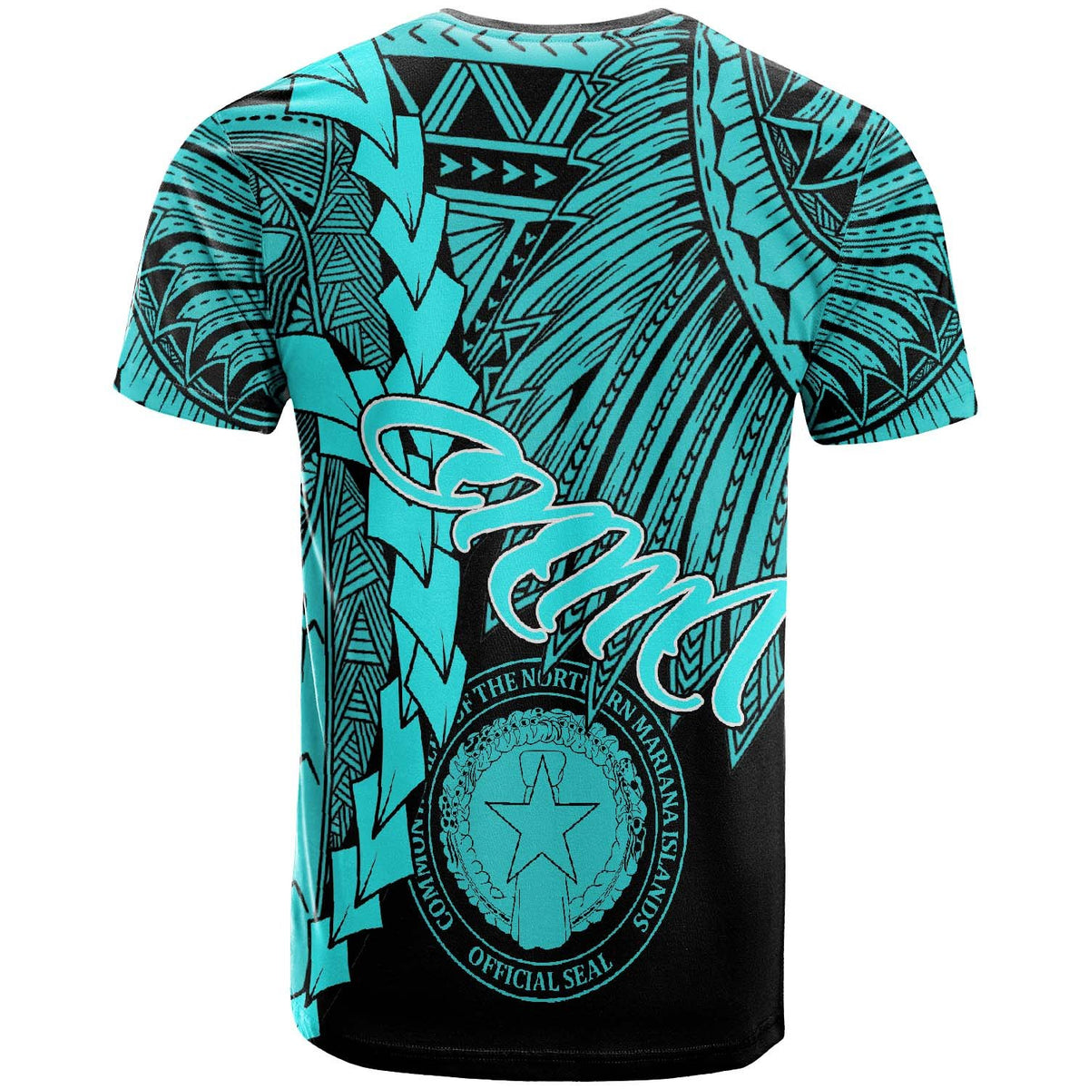 Northern Mariana Islands Polynesian Custom T Shirt Tribal Wave Tattoo Neon Blue - Polynesian Pride
