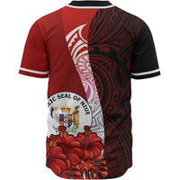 Niue Polynesian Custom Personalised Baseball Shirt - Coat Of Arm With Hibiscus - Polynesian Pride