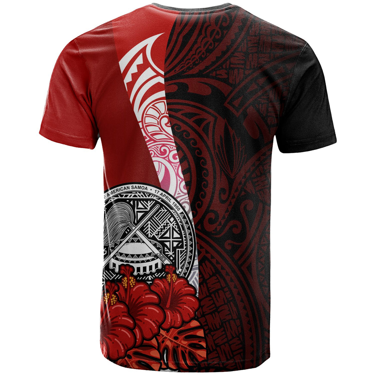 American Samoa Polynesian Custom T Shirt Arm With Hibiscus - Polynesian Pride