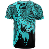 Papua New Guinea Polynesian Custom T Shirt Tribal Wave Tattoo Neon Blue - Polynesian Pride