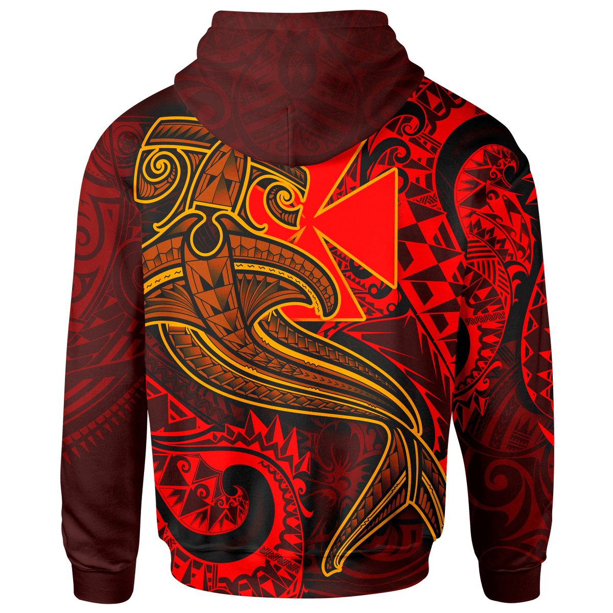 Polynesian Wallis and Futuna Zip up Hoodie Red Shark Polynesian Tattoo - Polynesian Pride