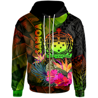 Samoa Polynesian Zip up Hoodie Hibiscus and Banana Leaves Unisex Reggae - Polynesian Pride