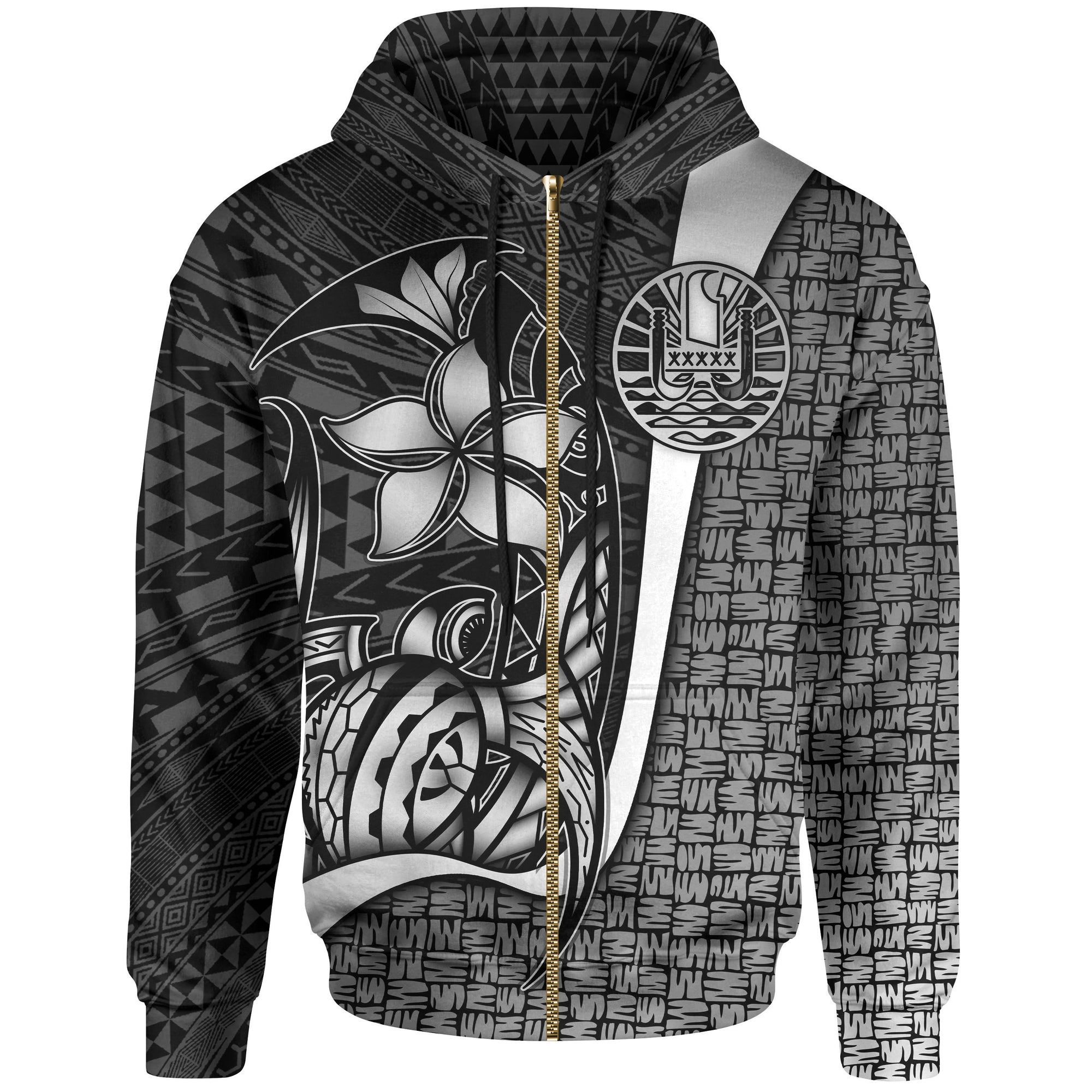 Tahiti Polynesian Zip up Hoodie White Turtle with Hook Unisex WHITE - Polynesian Pride