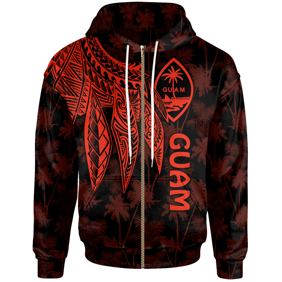 Guam Zip up Hoodie Polynesian Wings (Red) Unisex Red - Polynesian Pride