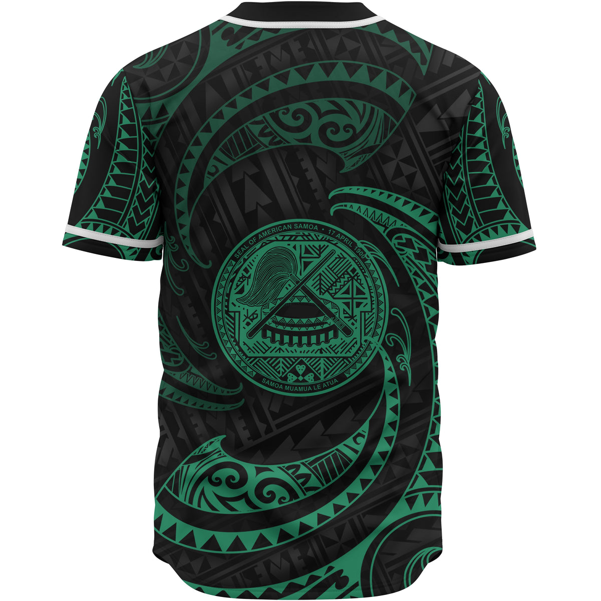 American Samoa Polynesian Custom Personalised Baseball Shirt - Green Tribal Wave - Polynesian Pride