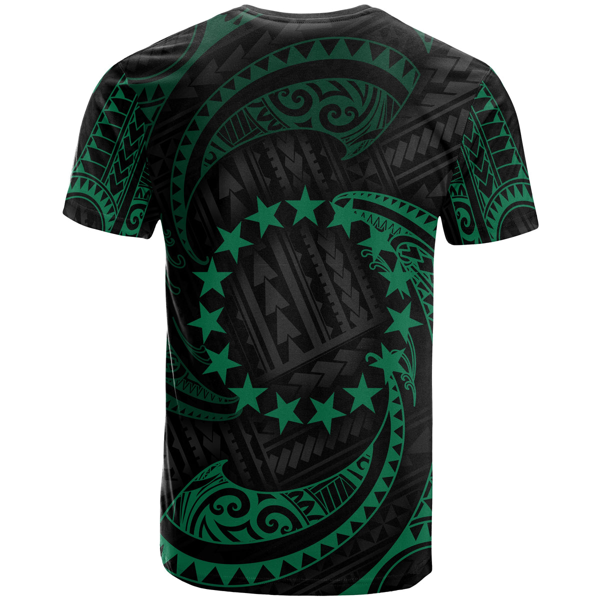 Cook Islands Polynesian All Over T Shirt Green Tribal Wave - Polynesian Pride