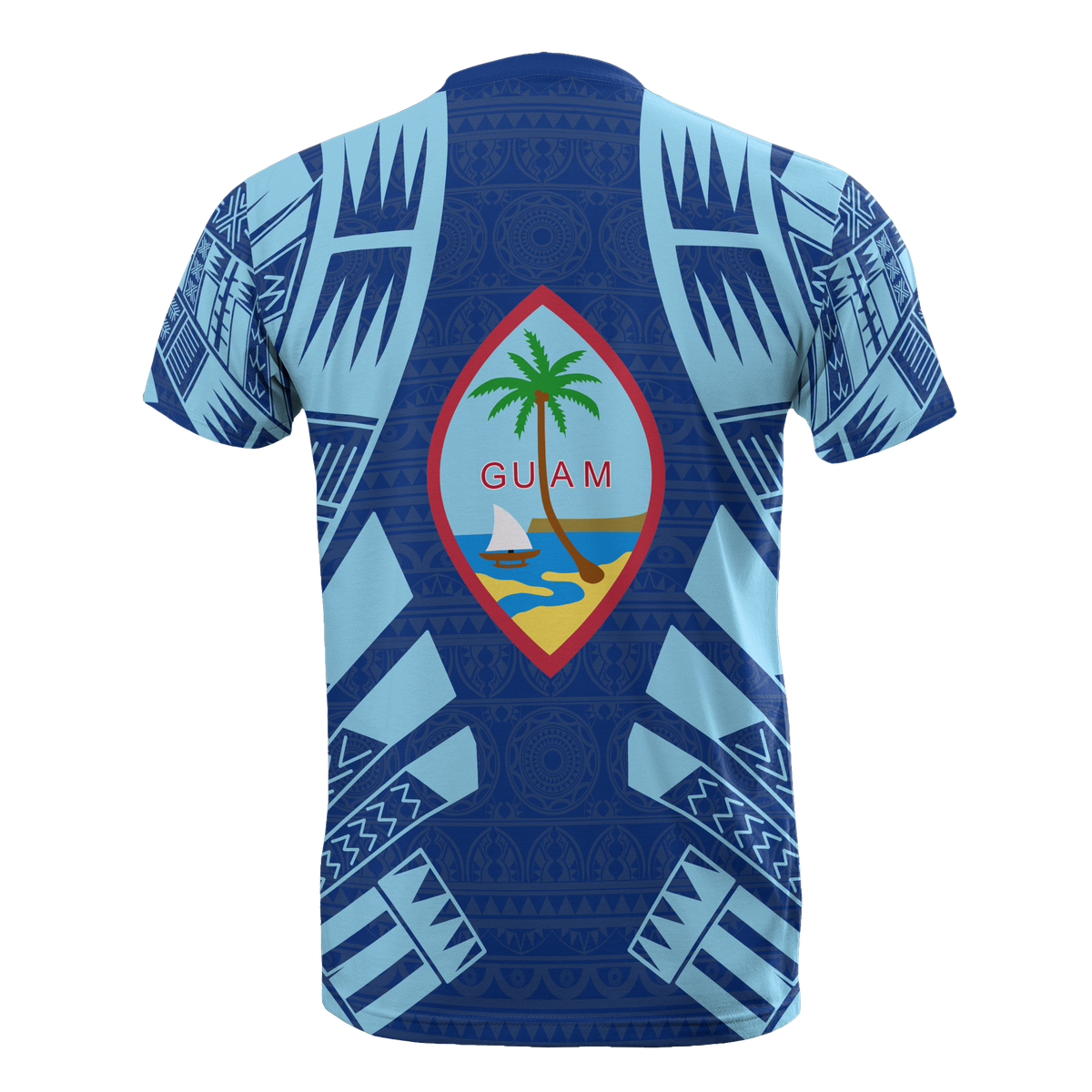 Guam T Shirt Guam Coat of Arms Polynesian Tattoo Blue Style - Polynesian Pride