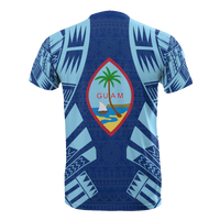 Guam T Shirt Guam Coat of Arms Polynesian Tattoo Blue Style - Polynesian Pride