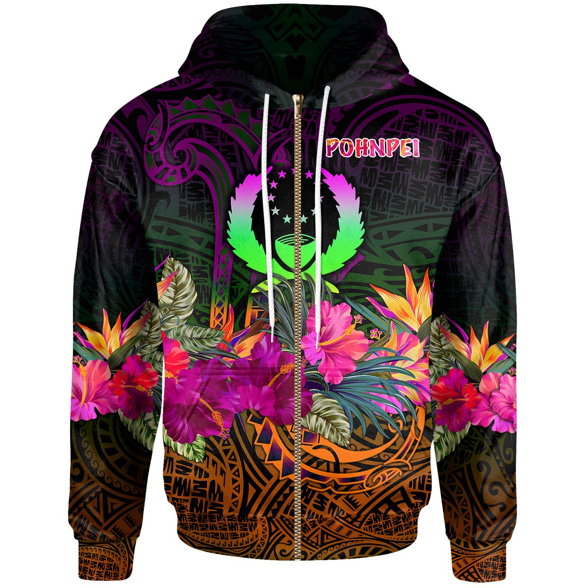 Pohnpei Zip up Hoodie Summer Hibiscus Unisex Reggae - Polynesian Pride