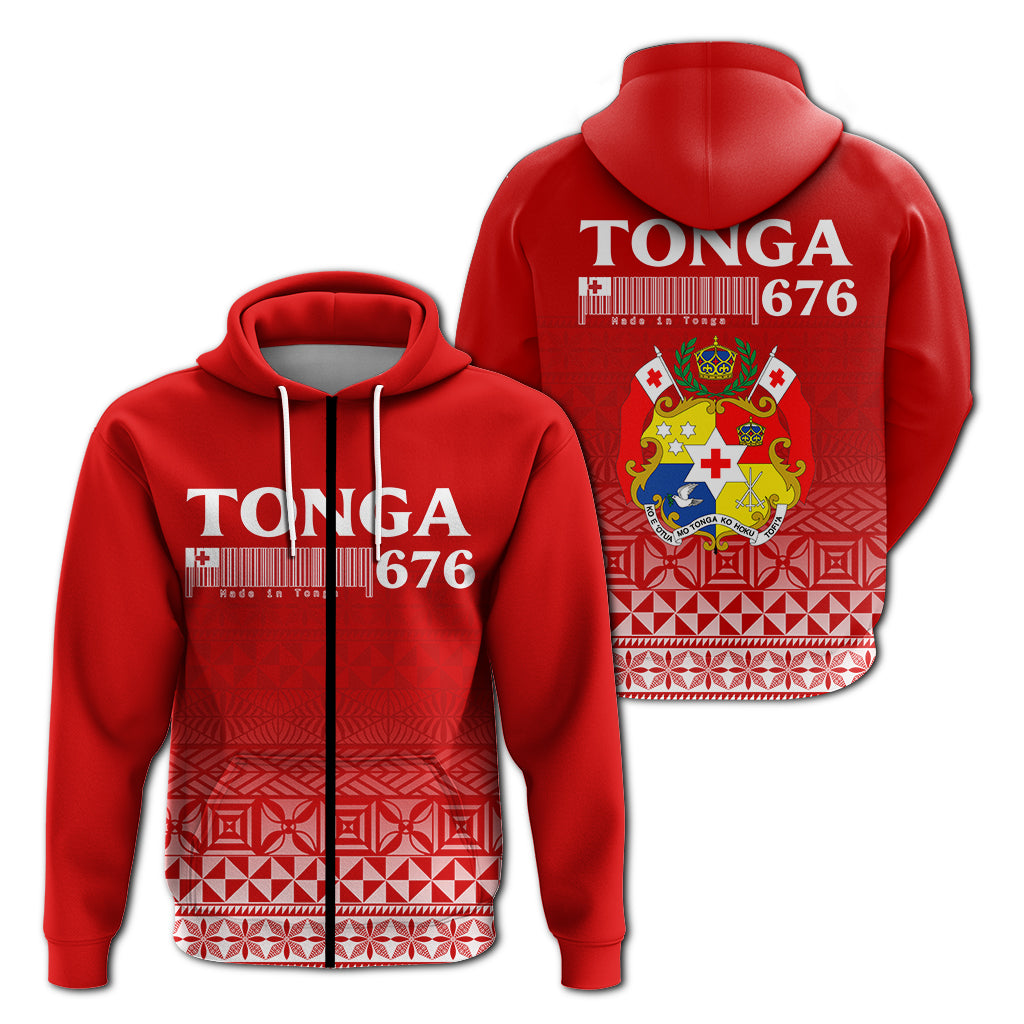 Tonga 676 Zip up Hoodie Tongan Pattern LT12 Unisex Red - Polynesian Pride