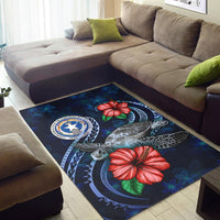 Northern Mariana Islands Polynesian Area Rug - Blue Turtle Hibiscus - Polynesian Pride