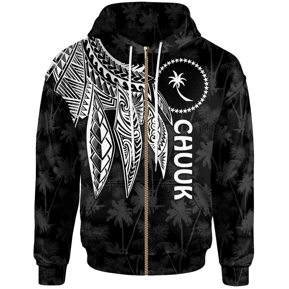Chuuk Zip up Hoodie Polynesian Wings (White) Unisex Blue - Polynesian Pride