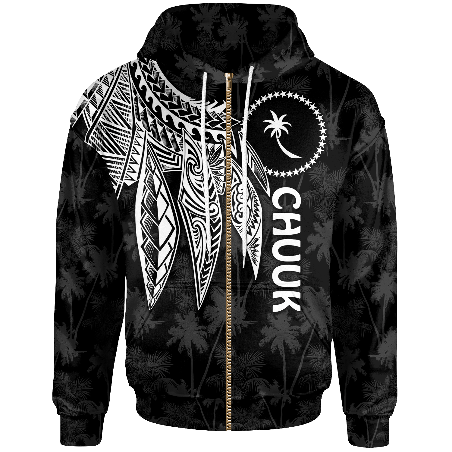 Chuuk Zip up Hoodie Polynesian Wings (White) Unisex Blue - Polynesian Pride