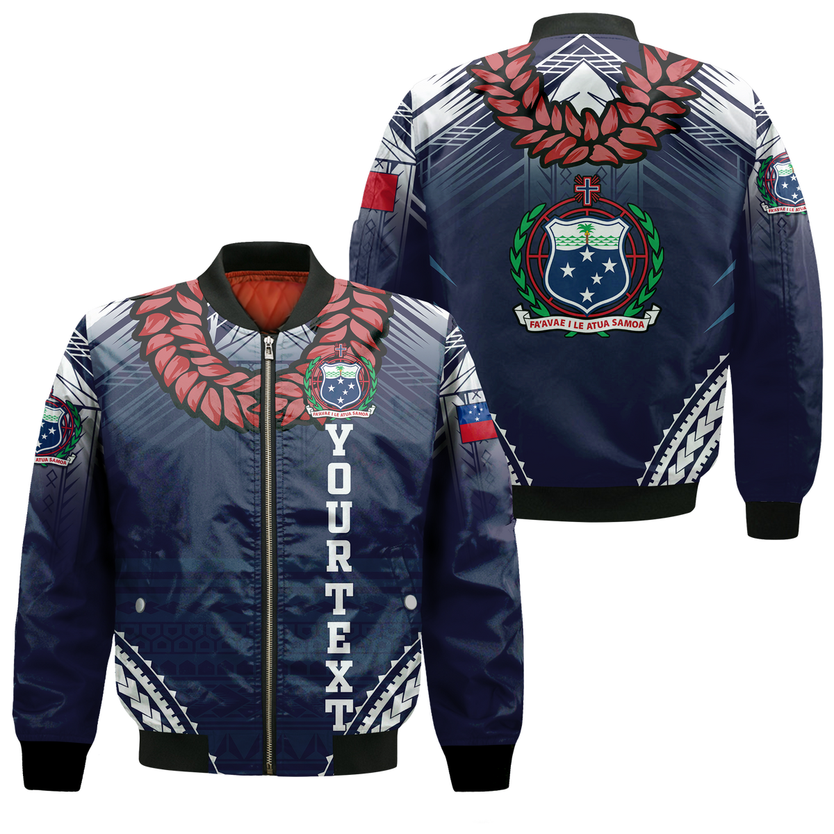 (Custom Personalised) Samoan Ula Fala Art Bomber Jacket - LT12 Blue Bomber Jacket - Polynesian Pride
