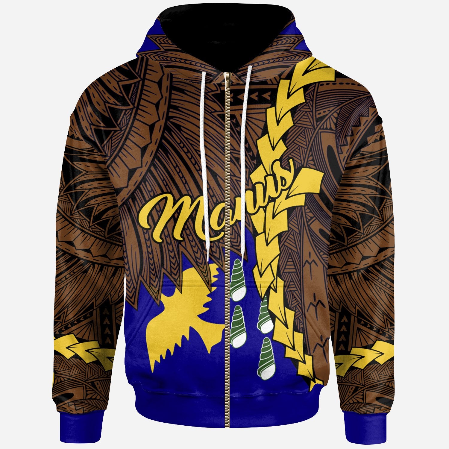 Papua New Guinea Manus Province Polynesian Zip Hoodie Tribal Wave Tattoo Unisex Blue - Polynesian Pride