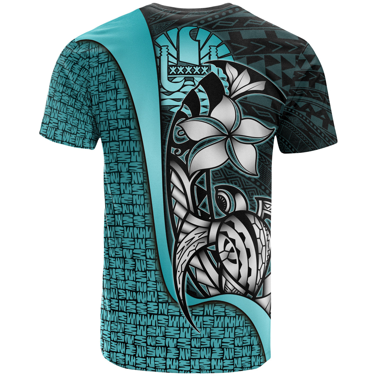 Tahiti Polynesian T Shirt Turquoise Turtle with Hook - Polynesian Pride