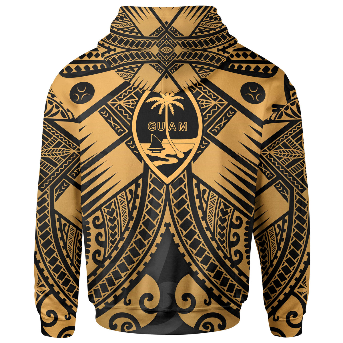 Guam Polynesian Zip up Hoodie Guam Gold Seal with Polynesian Tattoo - Polynesian Pride
