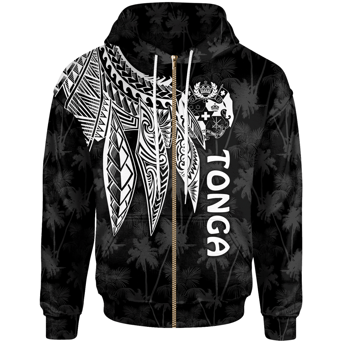 Tonga Zip up Hoodie Polynesian Wings (White) Unisex White - Polynesian Pride