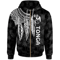 Tonga Zip up Hoodie Polynesian Wings (White) Unisex White - Polynesian Pride