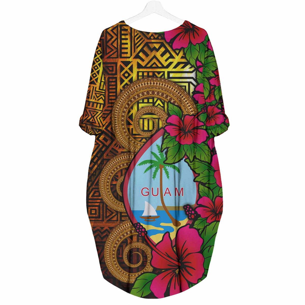 Guam Polynesian Batwing Pocket Custom Personalised Dress - Hibiscus Vintage - Polynesian Pride