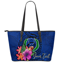 Pohnpei Micronesia Custom Personalised Leather Tote Bag - Floral With Seal Blue Blue - Polynesian Pride