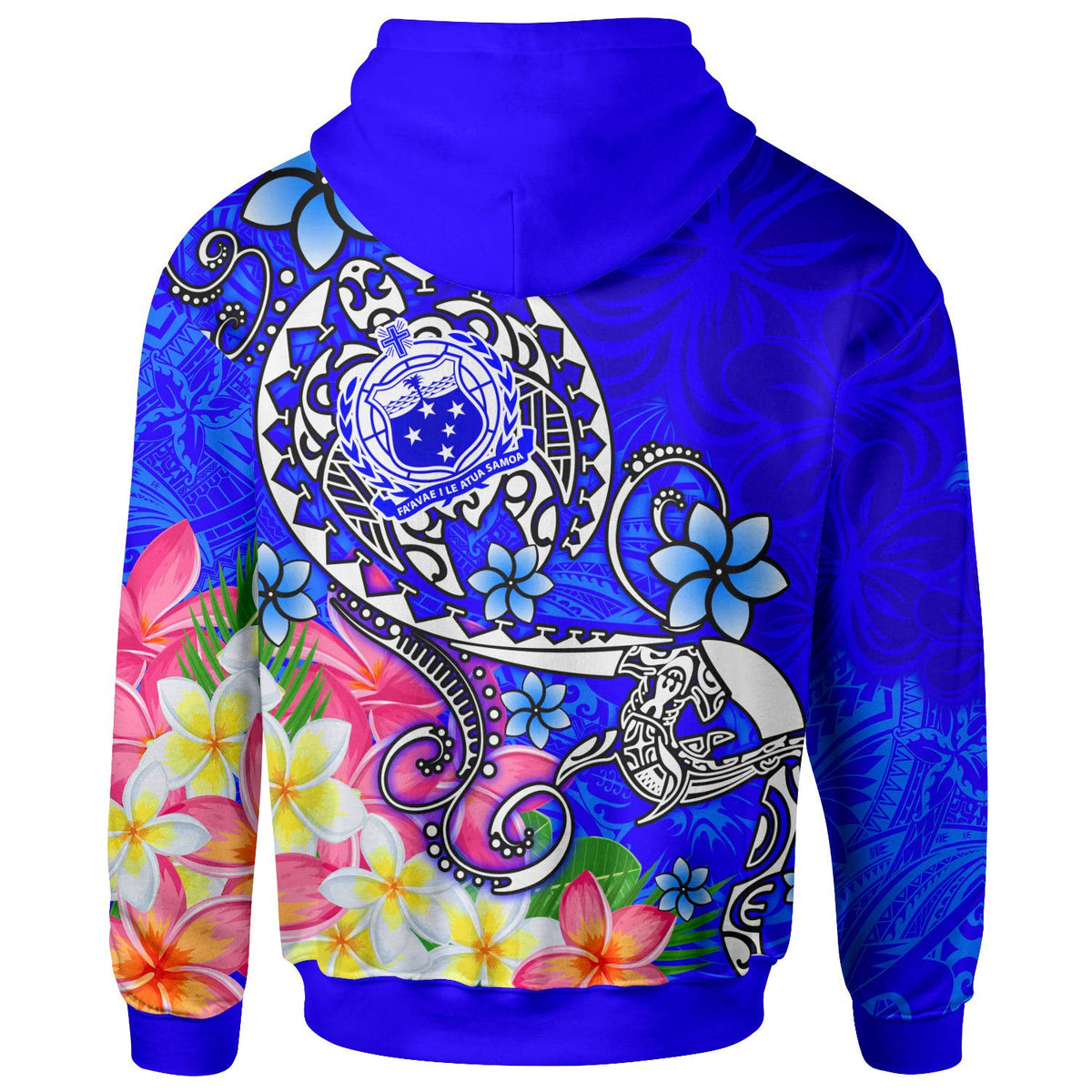Samoa Zip up Hoodie Turtle Plumeria (Blue) - Polynesian Pride