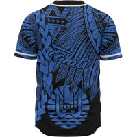 Tahiti Polynesian Custom Personalised Baseball Shirt - Tribal Wave Tattoo Blue - Polynesian Pride