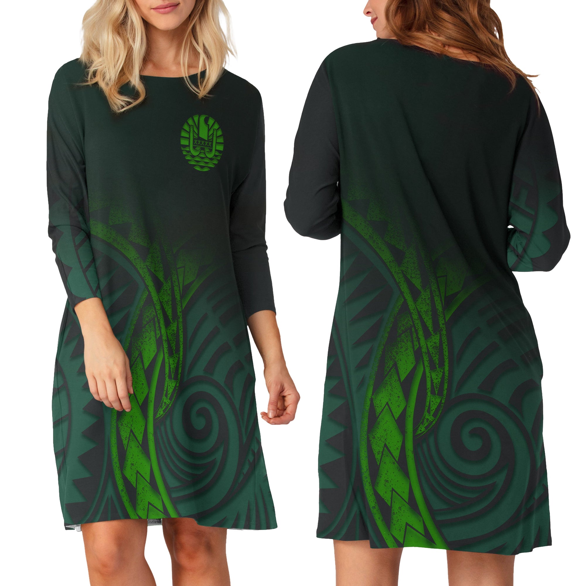 French Polynesia Neck Dress - Polynesian Green French Polynesia Black And Green - Polynesian Pride