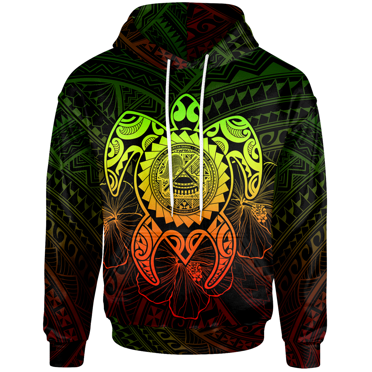 American Samoa Polynesian Hoodie Vintage Polynesian Turtle (Reggae) Unisex Reggae - Polynesian Pride