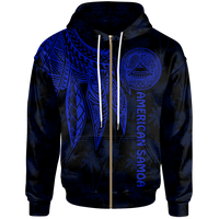 American Samoa Zip up Hoodie Polynesian Wings (Blue) Unisex Blue - Polynesian Pride