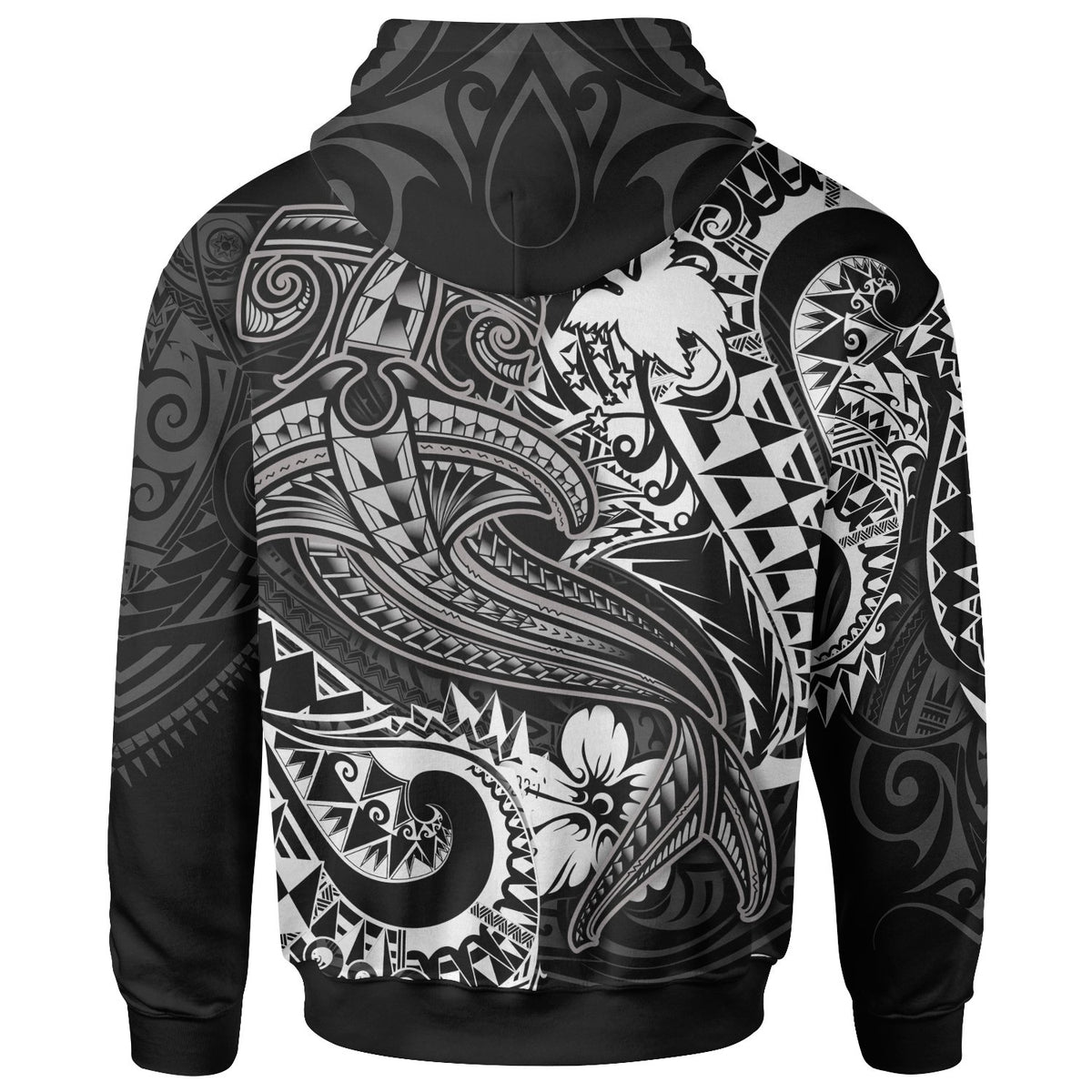 Papua New Guinea Zip up Hoodie White Shark Polynesian Tattoo - Polynesian Pride