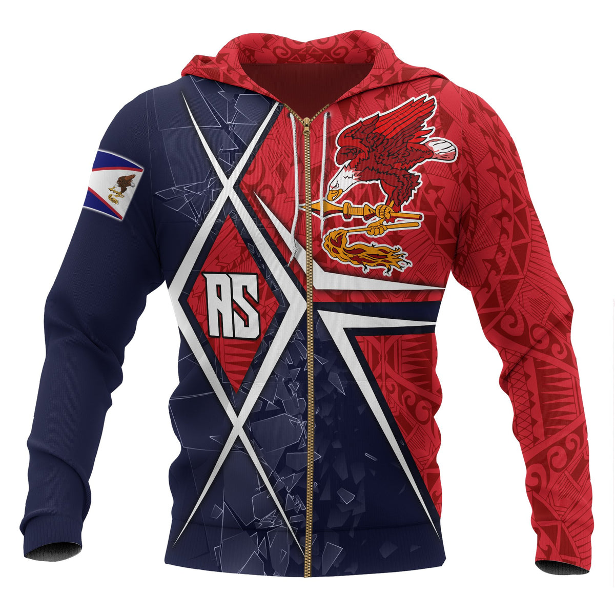 American Samoa Zip up Hoodie AS Flag with Polynesian Patterns Unisex Red - Polynesian Pride