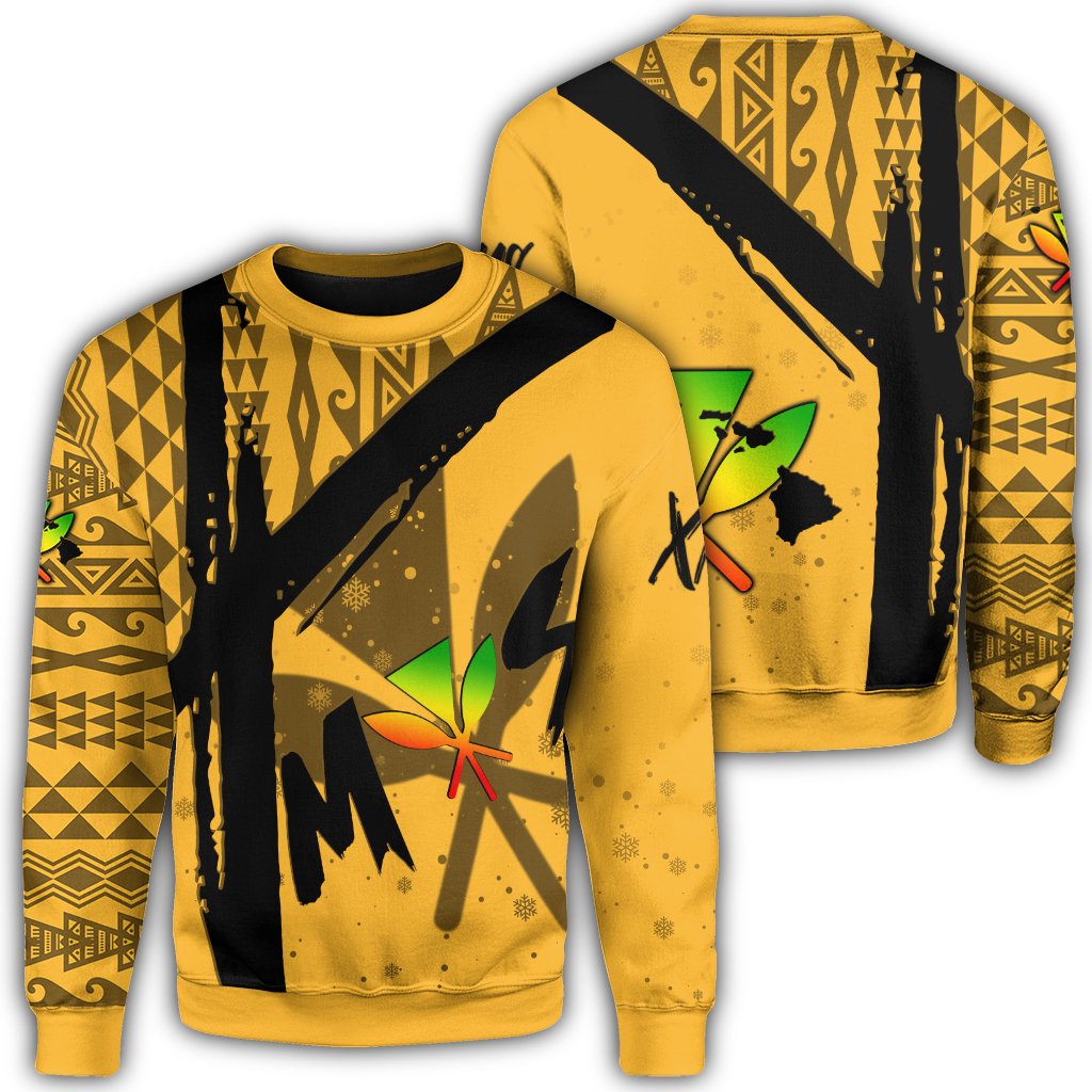 Hawaiian Map Kanaka Kakau Christmas Sweatshirt X - Style Unisex Yellow - Polynesian Pride
