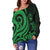 Guam Women's Off Shoulder Sweater - Green Tentacle Turtle - Polynesian Pride