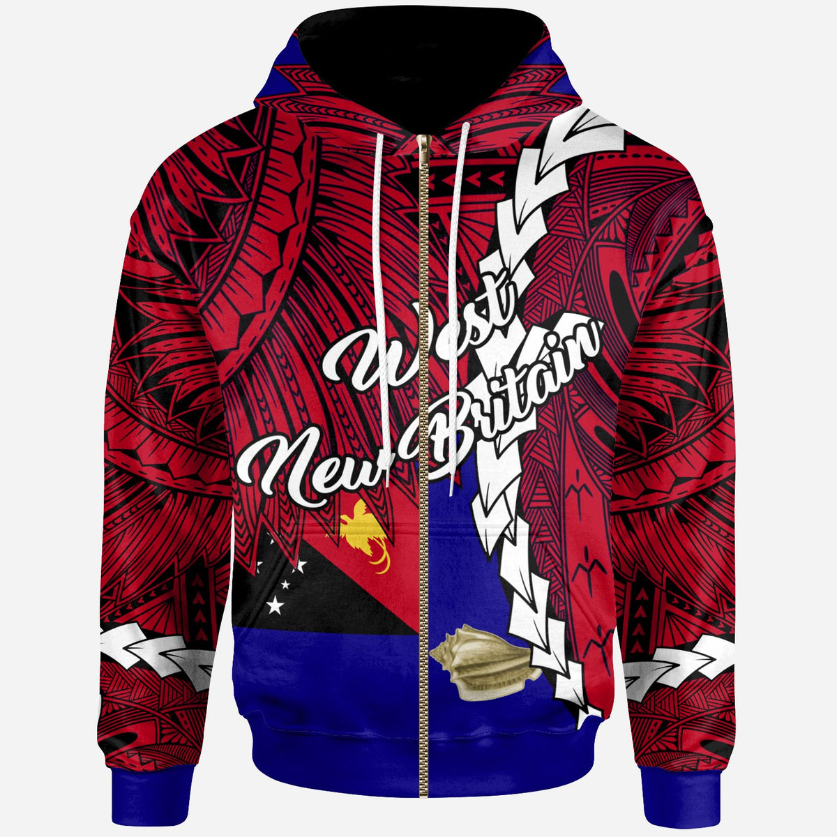 Papua New Guinea West New Britain Province Polynesian Zip Hoodie Tribal Wave Tattoo Unisex Red - Polynesian Pride